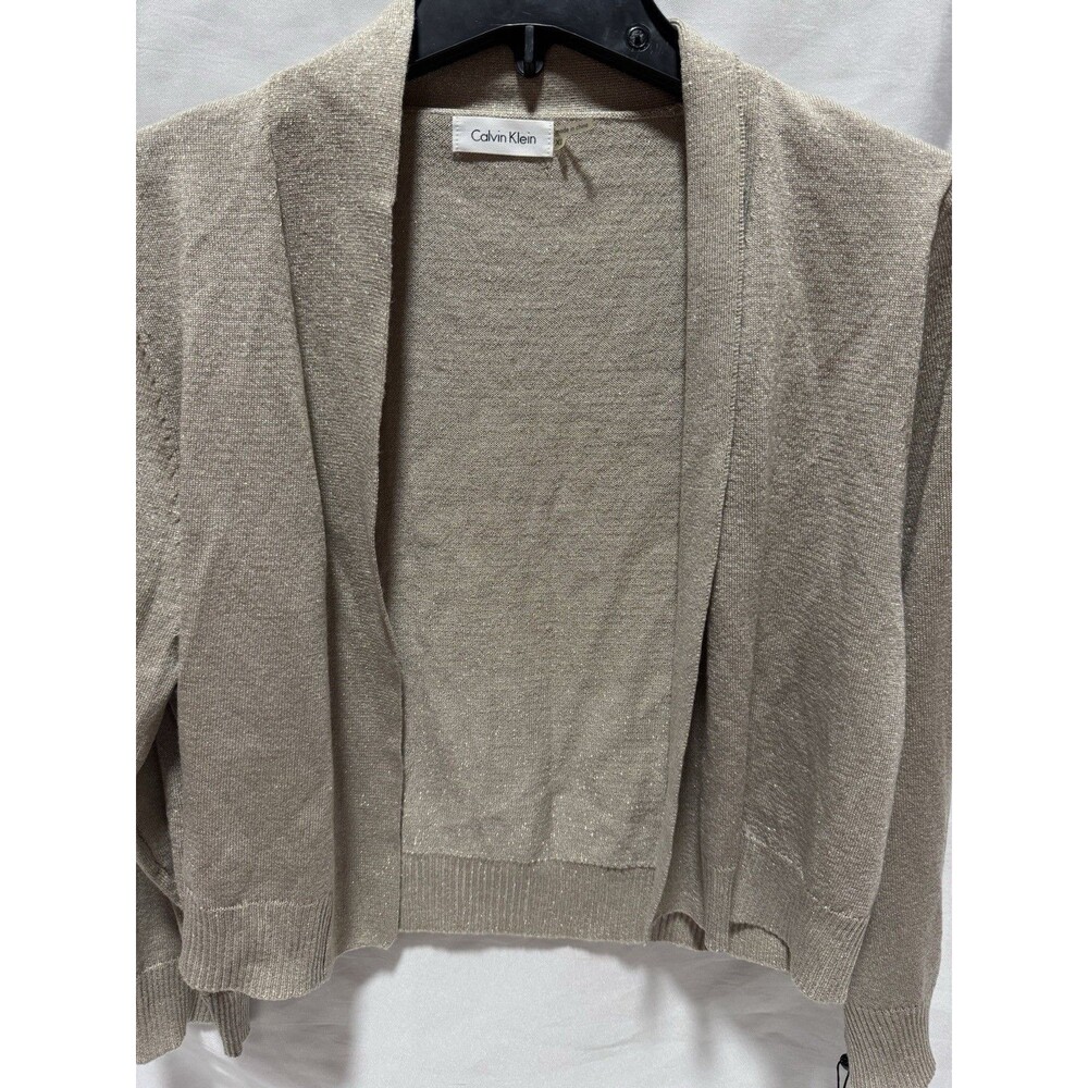 Calvin Klein Gold Metallic Shimmer Open Front Short Beige Cardigan XL | NWT